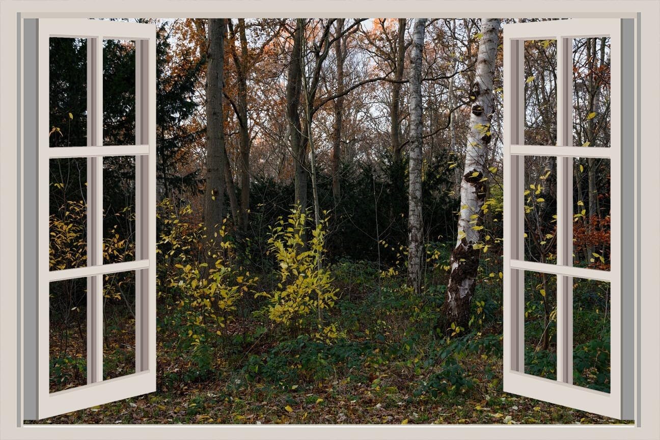 JVERF - JZZA24971 Netherlands Parks Autumn| Self-Adhesive Open Window Wall Sticker