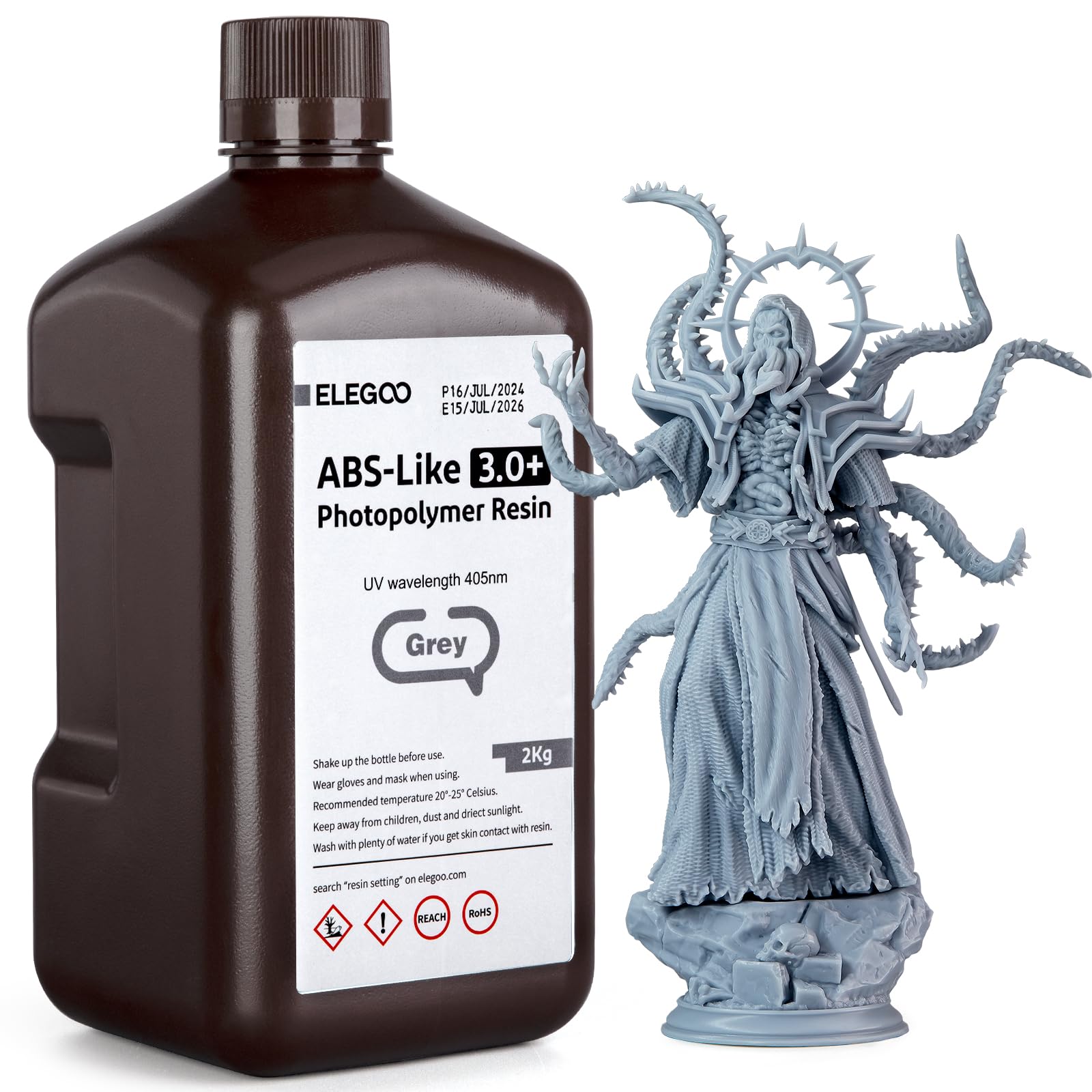ELEGOO ABS-Like Resina 3.0+, Resina Fotopolimerica Aggiornata per Stampanti 3D, Maggiore Resistenza al Calore, Polimerizzazione Rapida e Alta Precisione, Non Fragile, Grigio 2000g
