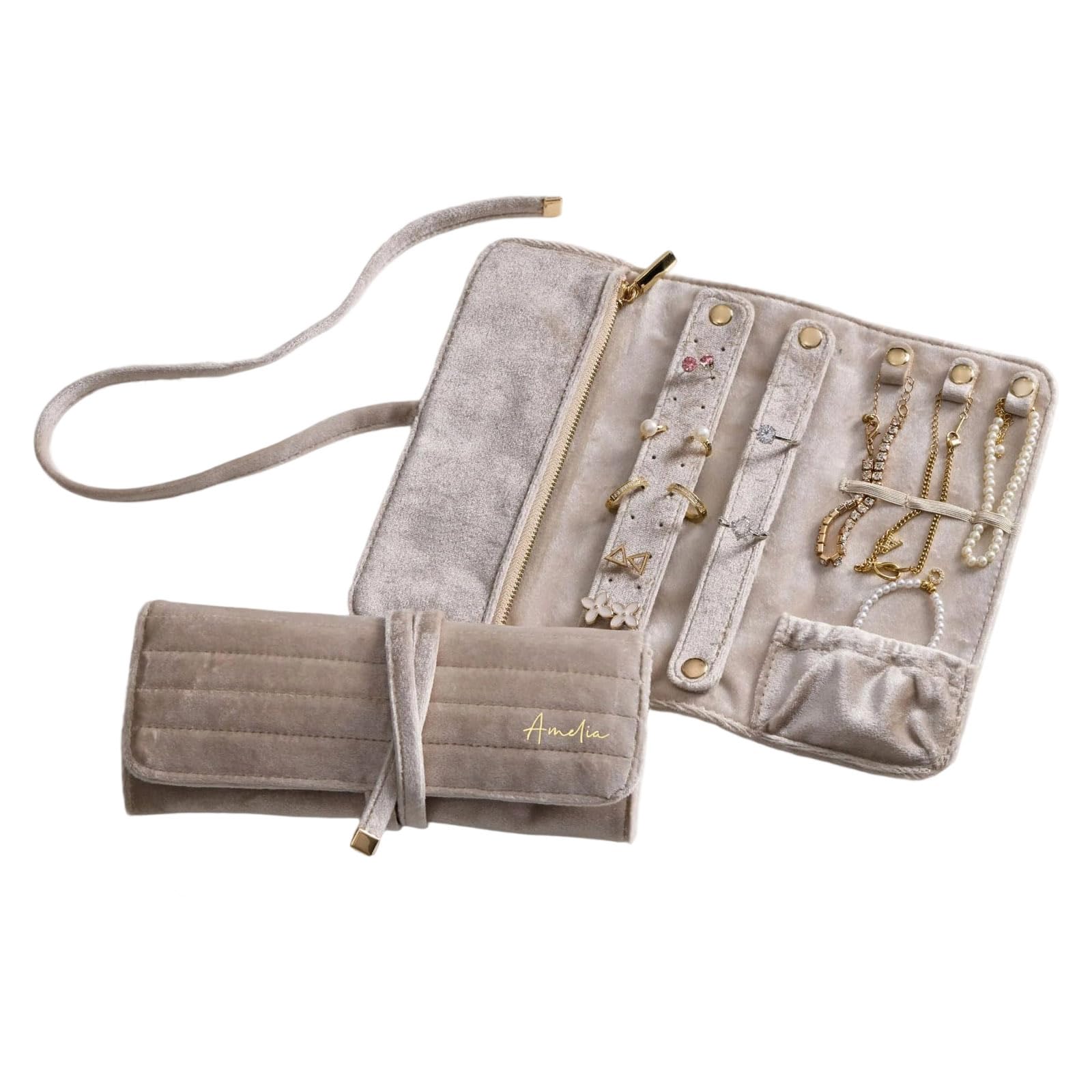 Xjdzineq Flocking Jewelry Multi-Compartment Storage for Rings Earrings Necklaces Travel Wedding Foldable Jewelry Travel Pouches