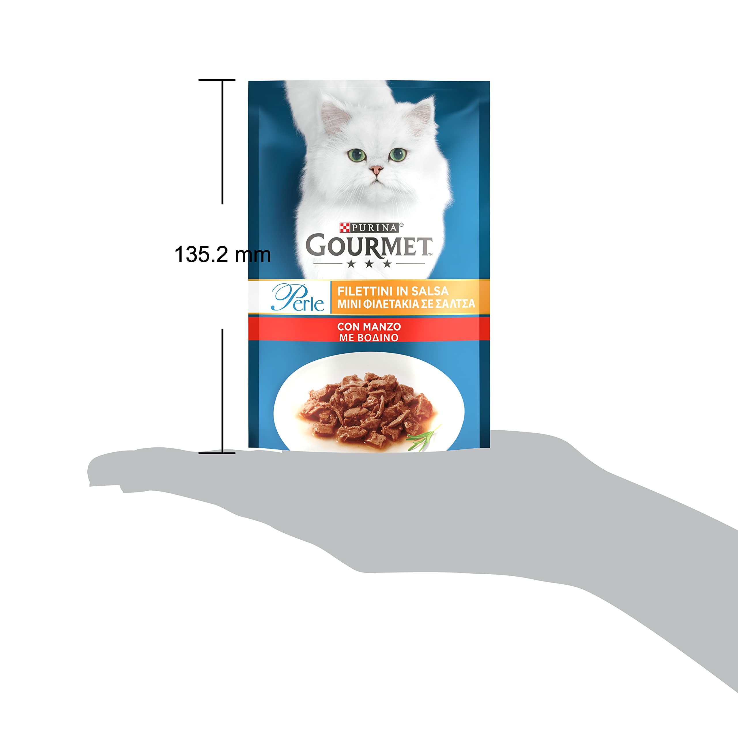 Purina Gourmet Perle Filettini in Salsa Cibo Umido per Gatti con Manzo, 26 Buste da 85g