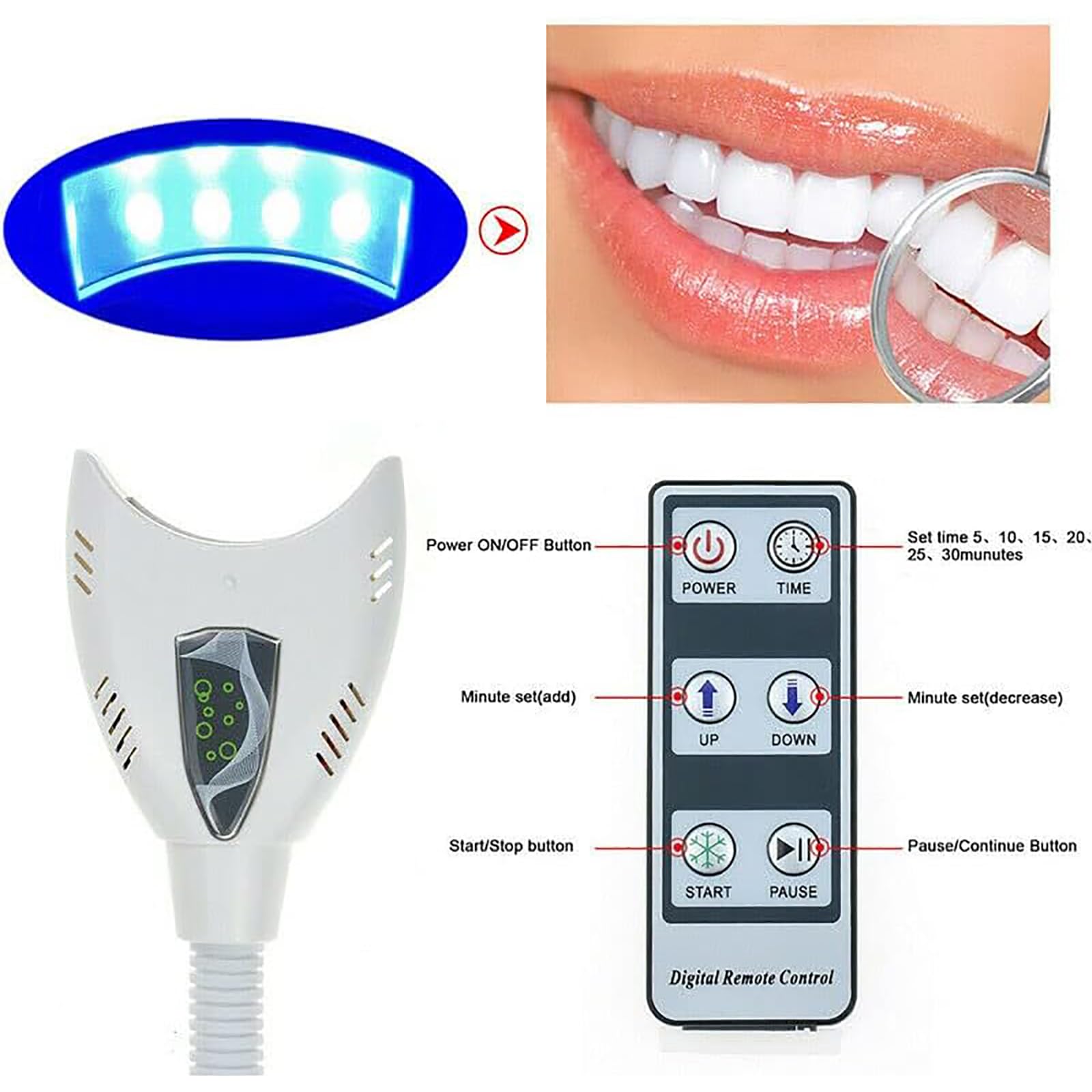 NGARY Máquina De Blanqueamiento Dental, Lámpara De Blanqueamiento Dental Móvil De 4 LED, Máquina Móvil Profesional De Sincronización Ajustable En El Hogar Profesional, para Clínicas, Hospitales