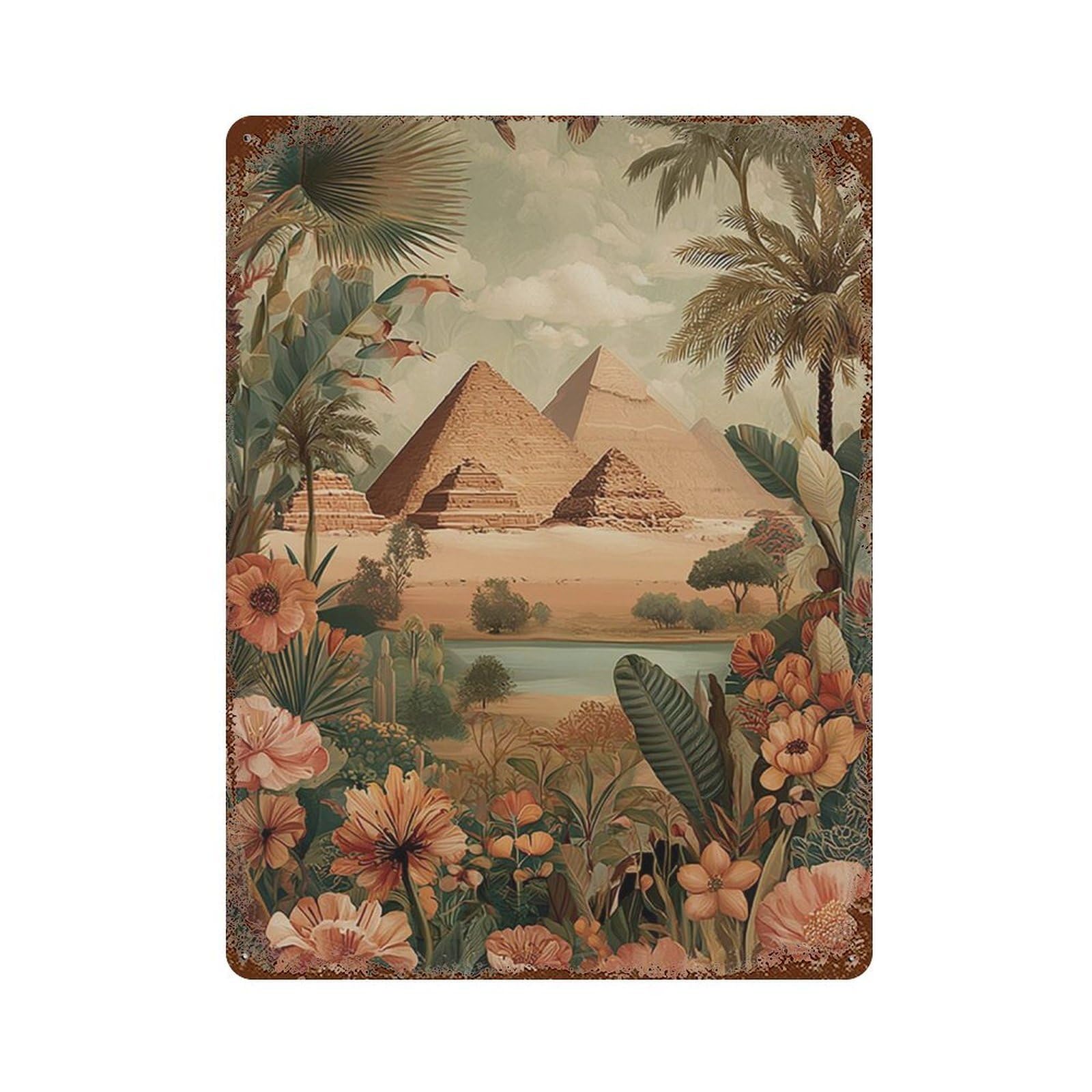 xiaoxiaoshen Egypt Pyramids Landscape Desert Botanical Wall Decor Art Metal Tin Poster Modern Home Decor Art Home Bar Shop Decorations Vintage Sign 40x30cm