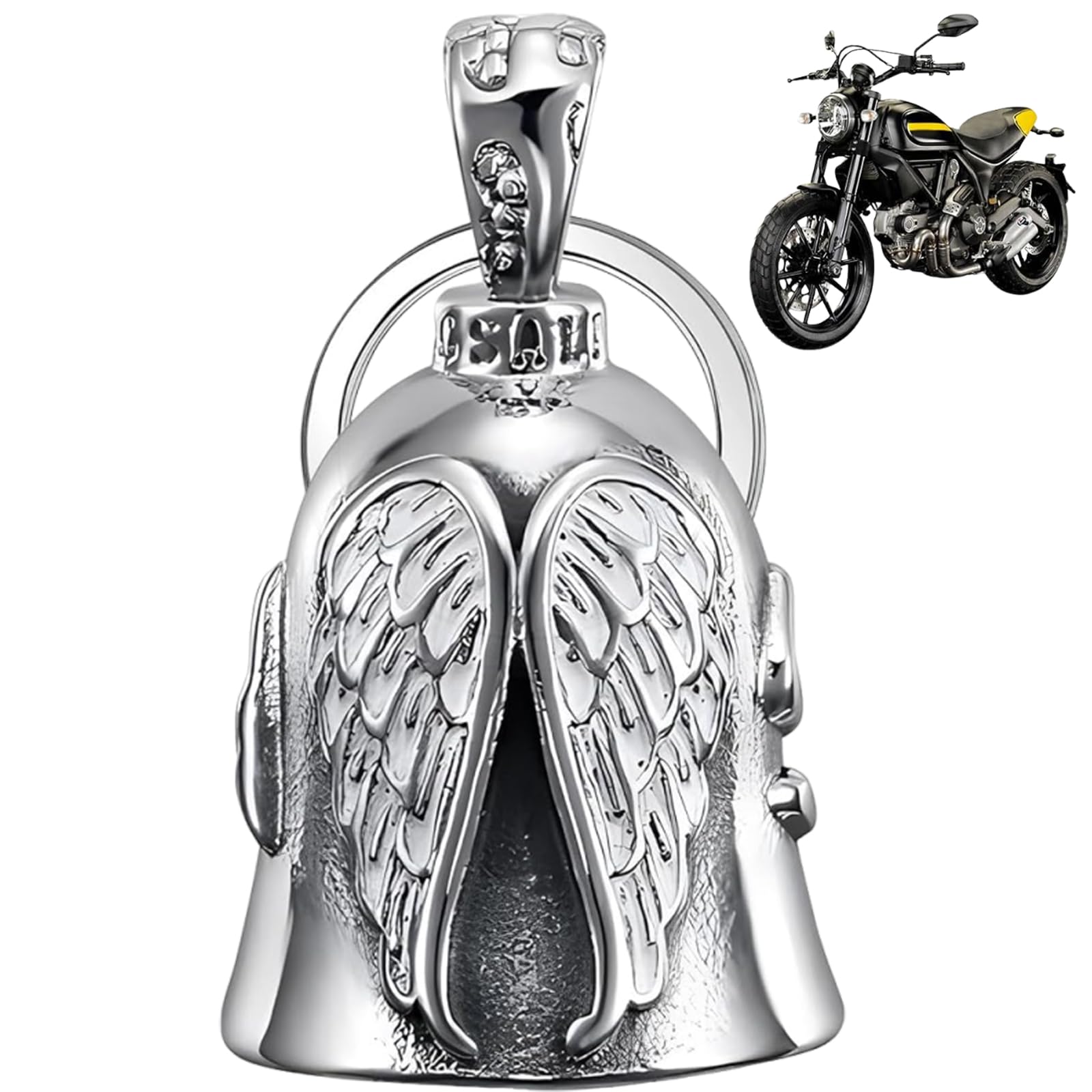 Guardian Bells, Guardian Bell For Bike, Elegant Angel Wings Charm Lucky Keychain for Man Husband As a Birthday Present Guardian Bell Motorcycle Gifts Keychain For Bike