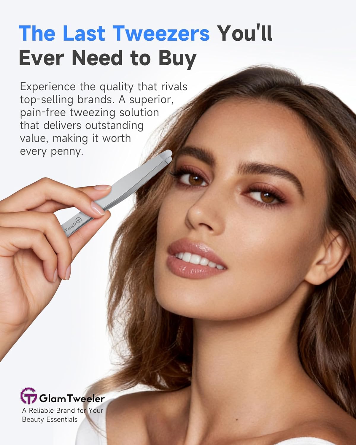 Premium Hand-Made Tweezers with Safe Rounded Tip & Comfort Spring for Pain-Free Plucking, Thick Stainless Steel for Precise Grip on Eyebrows & Facial Hair, Designed for Women and Men