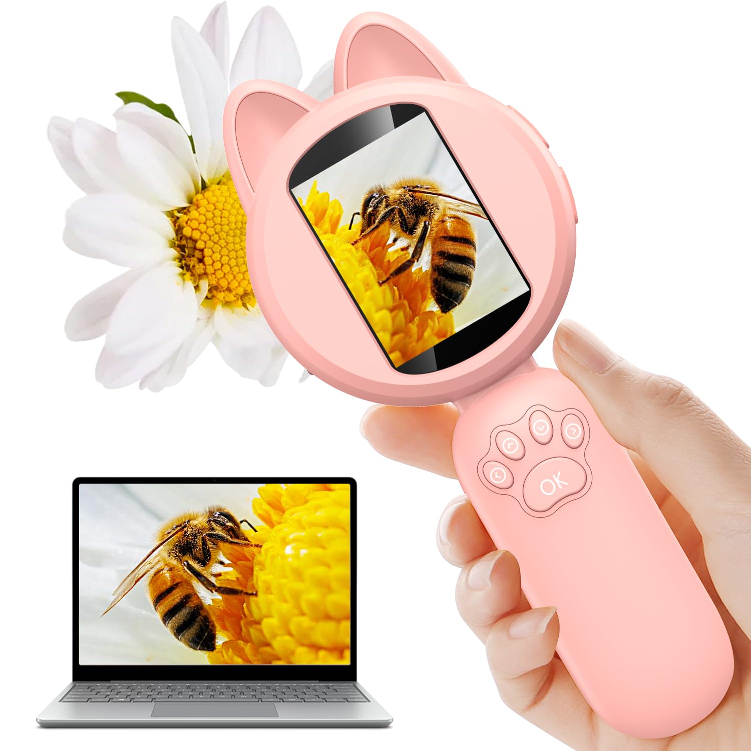 Lupe für Kinder, Handheld Kindermikroskop mit 2,0 IPS Bildschirm, 8 LEDs, USB to PC - Mikroskop für Kinder ab 3 Jahre, pädagogische Wissenschaft Spielzeug Geschenk für Geburtstag/Weihnachten Rosa