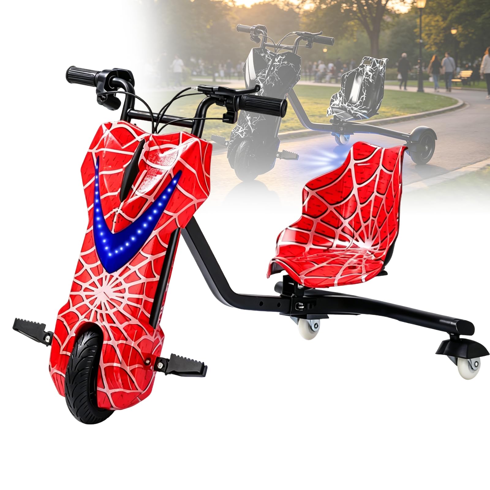 Triciclo Eléctrico para Niños de 5 a 8 Años, Realizar Derrapes y Giros de 360°, Carro Electrico Niño Montable, Juguete Scooter Eléctrico para Niños con Luces de Colores 8-Inch-A