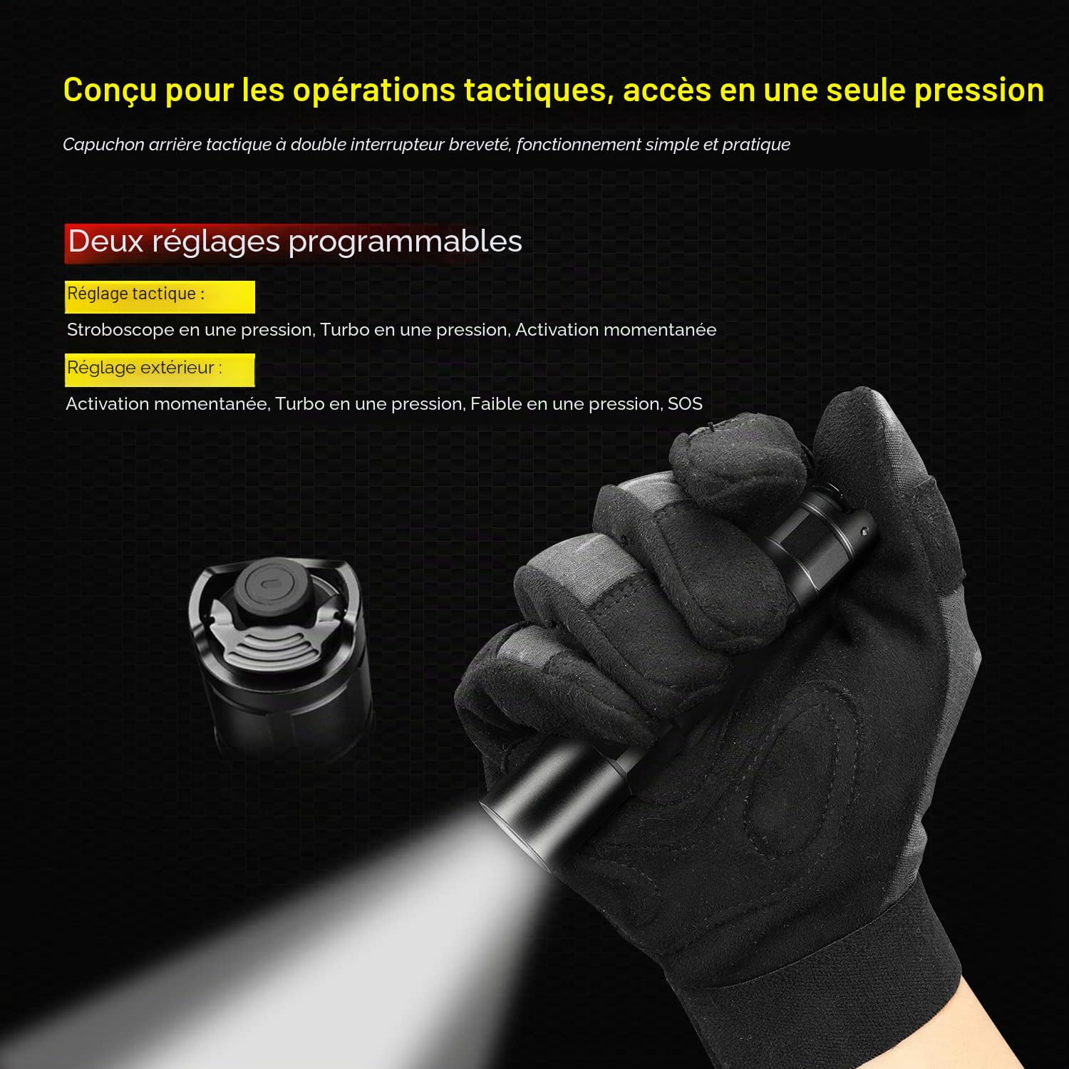 KLARUS XT1A Lampe de poche tactique rechargeable - 1000 lumens, autonomie de 37 heures, 2 modes programmables, réglages tactiques et extérieurs