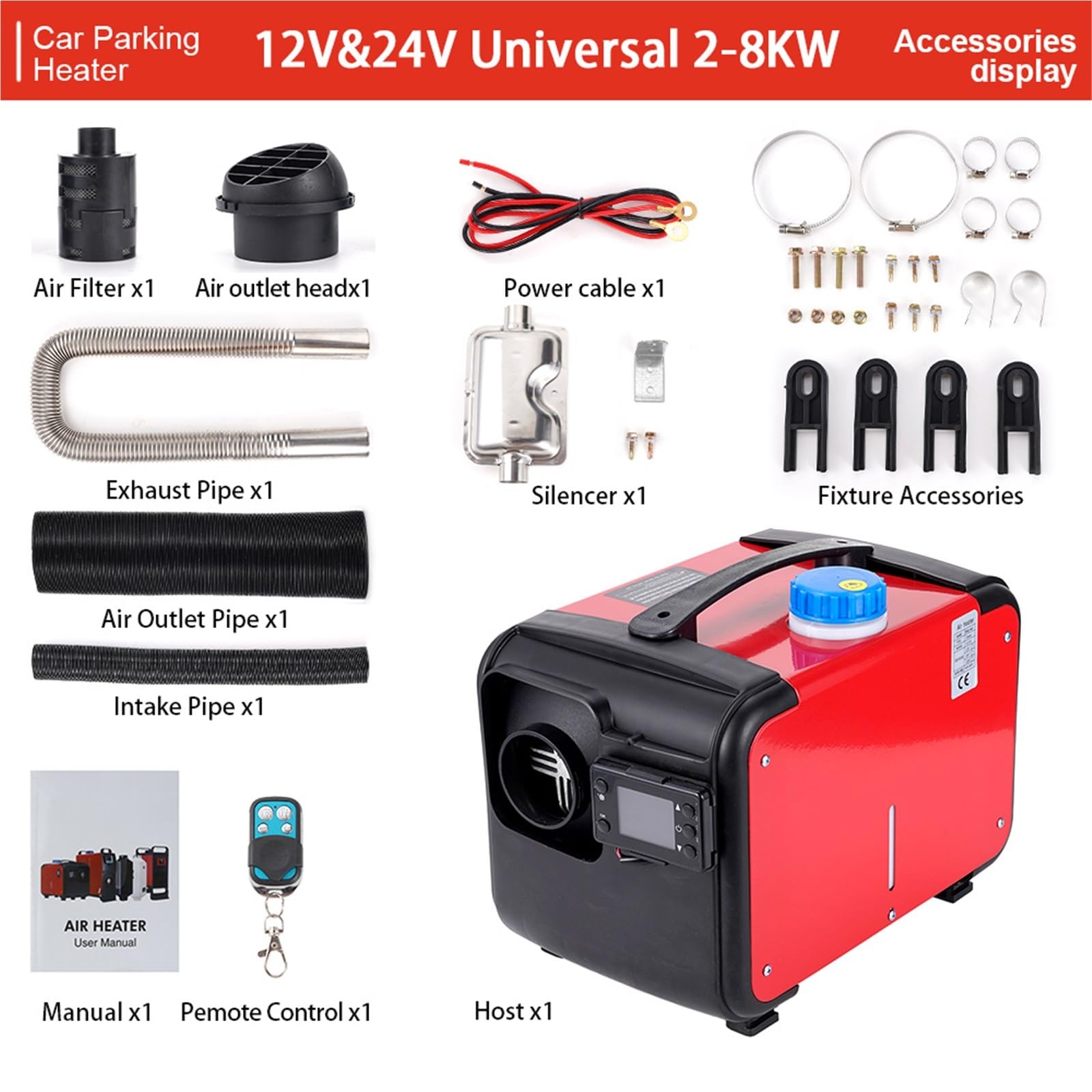Nagrzewnica postojowa Ogrzewacz Postojowy Na Olej Napędowy 5-8 KW, 12/24 V, Dwunapięciowy, Benzynowy, LCD + Przewód, Akcesoria Do Ogrzewania nagrzewnica powietrza(12V24V)