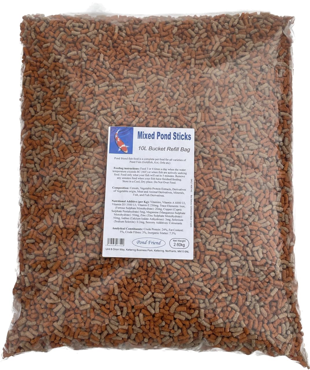 Pond Friend Mixed Fish Food Sticks 2600g – High-Weight Premium Floating Pellets for Koi Carp, Goldfish & Surface Feeding Pond Fish