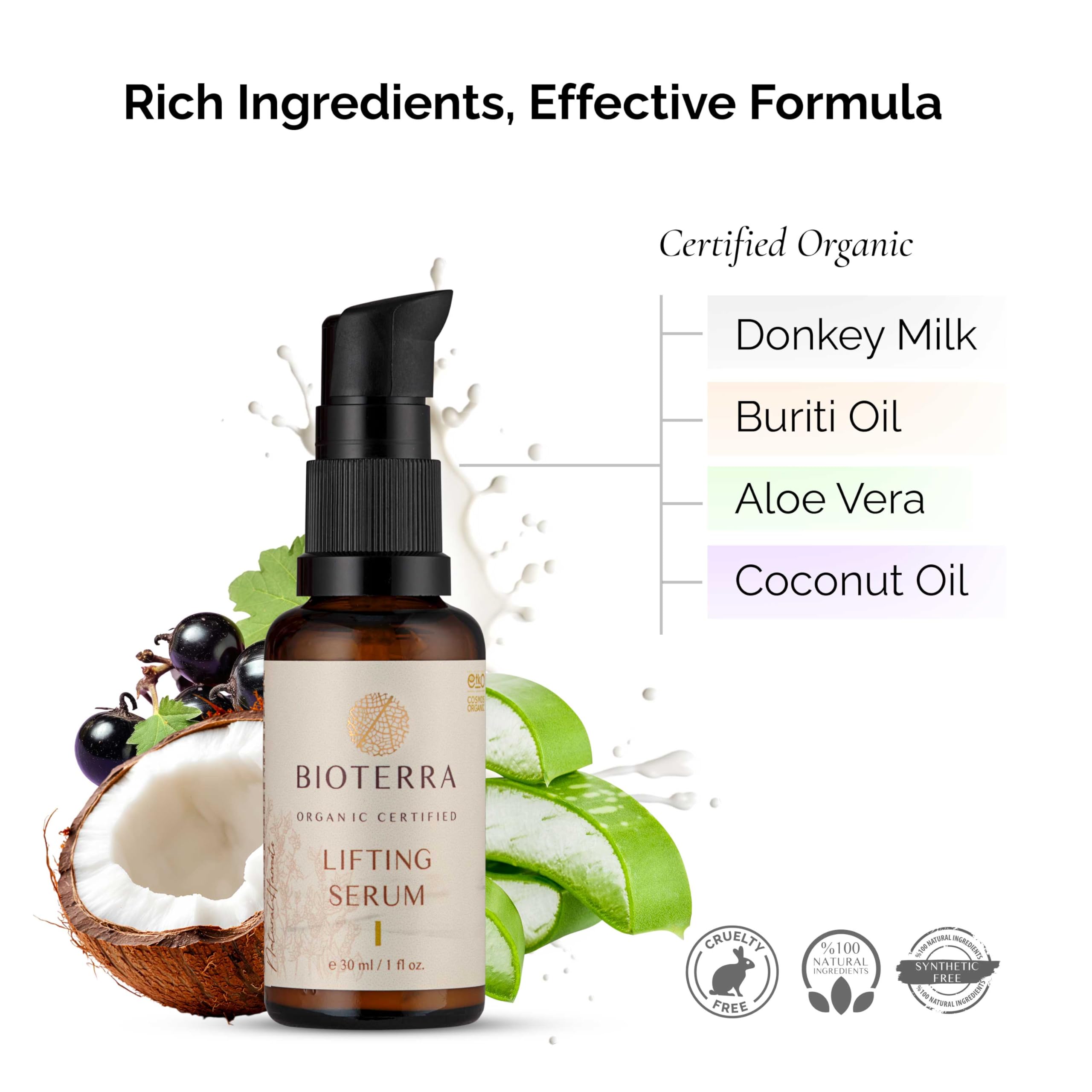 Bioterra Organic Lifting Serum, Rejuvenation & Antioxidants, Firming Face Serum for Fine Lines & Wrinkles Natural - Image 2