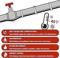 Vista 3 de Cable de Calefacción Giraffe Tools de 50 Pies para Tubos de Servicio Pesado, Autorregulable, Protección contra Congelamiento para Techo, Tuberías