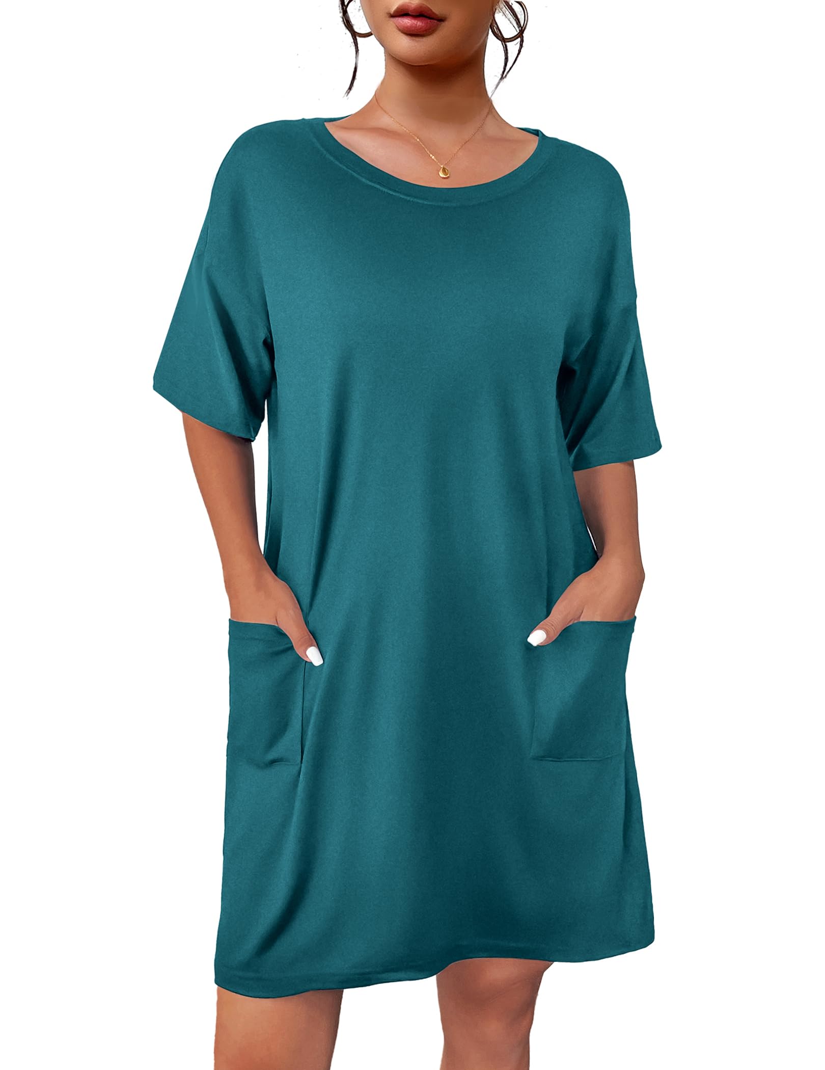 Ekouaer Womens Nightgown with Pockets Short Sleeve Sleep Shirts