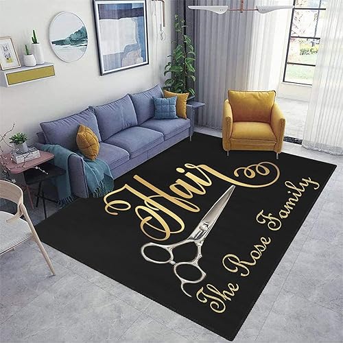 Miniatura 1 de Barber Shop Welcome Salon Area Alfombra personalizada para sala de estar Yoga Dormitorio Sala de juegos Camping 5.2'x7.5' Premium