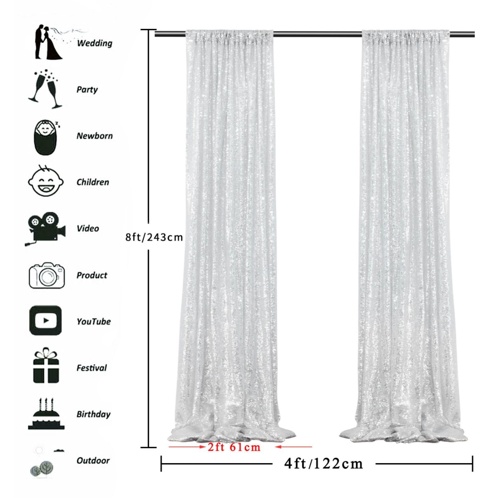 Lot de 2 rideaux à paillettes argentées pour décoration de fête de mariage 61 x 243 cm
