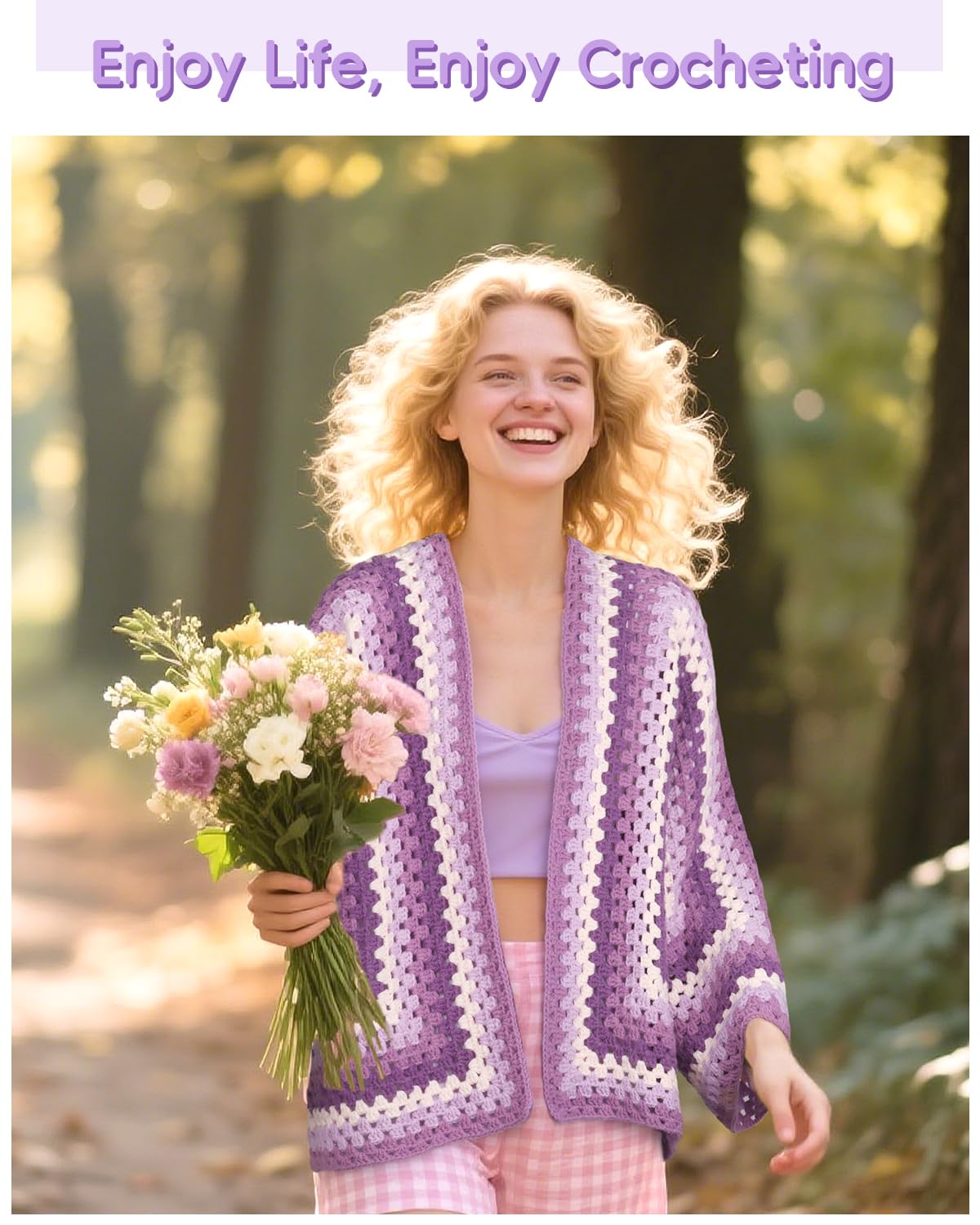 Aeelike Kit Uncinetto Per Principianti - Cardigan Granny Square Con Gancio E Accessori, Istruzioni Incluse - 6