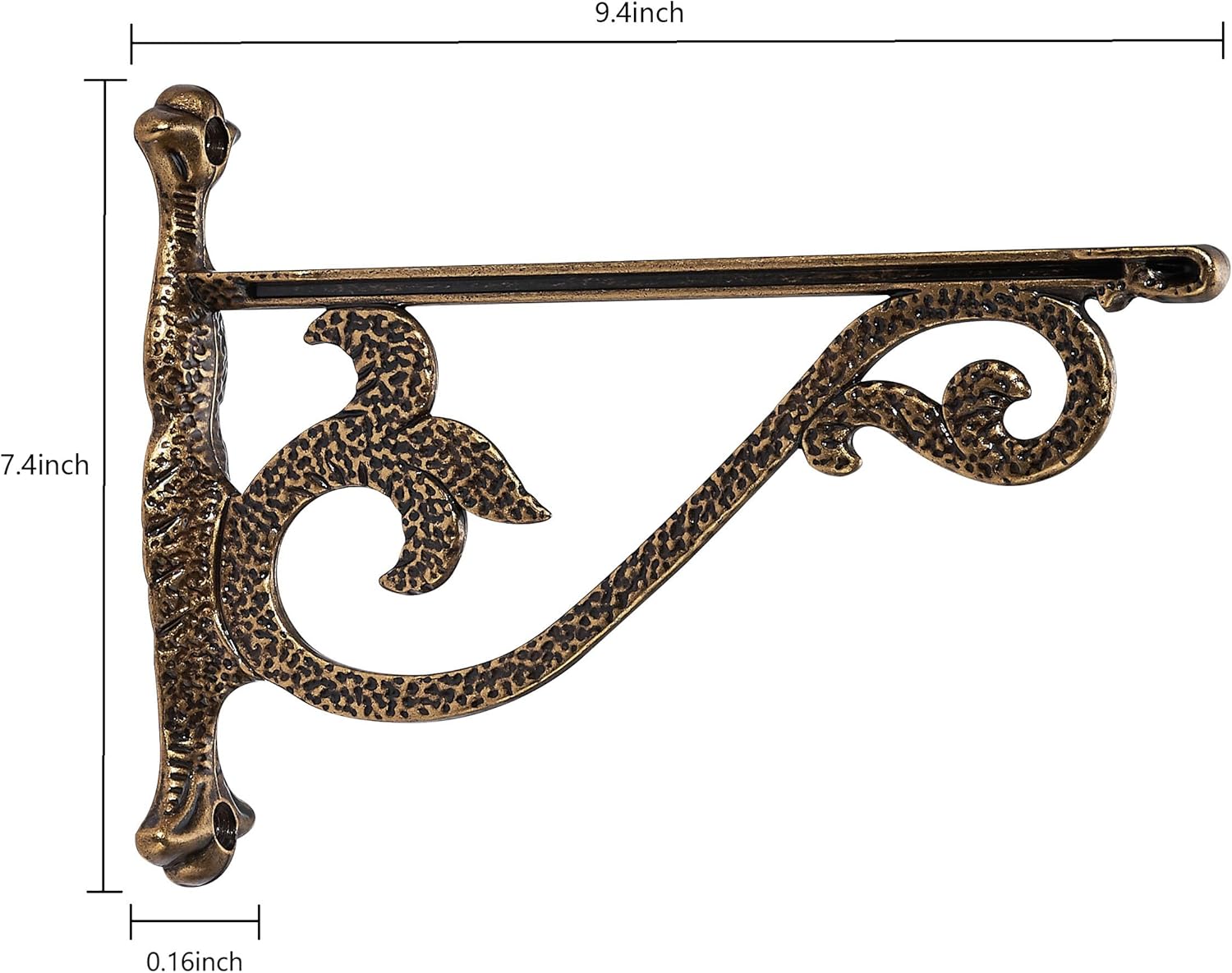 khtumeware 4 Pack Heavy Duty Hammered Antique Brass Shelf Brackets 10 Inch Wall Mounted Shelf Brackets Decorative Metal Wall Floating Rack Shelving Brackets