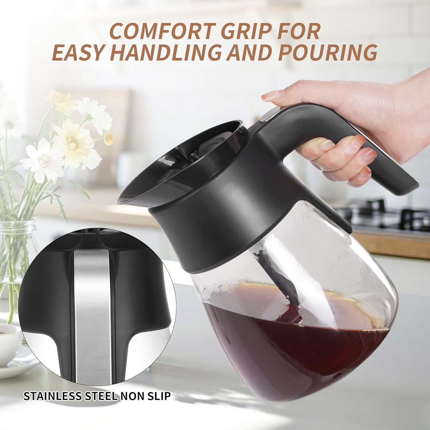 10-Cup Coffee Pot Replacement for CM401 Ninja Coffee Maker, Glass Coffee Carafe Compatible with CM371 CP301 CM300 CM400 CF091,Ninja Coffee Pot Replacement with Brew-Through Lid & Sturdy Handle