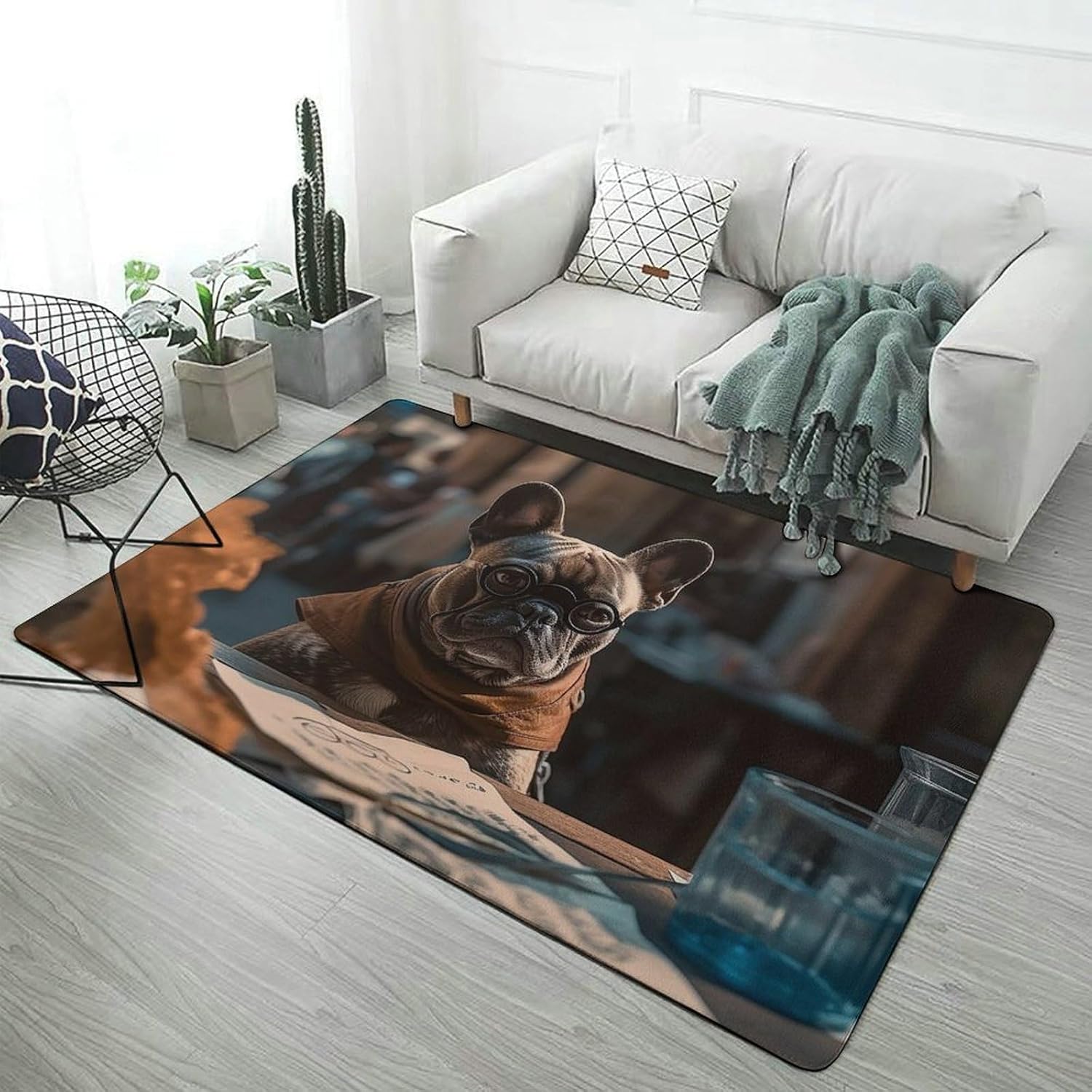 Area Rug Non-Slip Floor Mats Bulldog Eats Food at The Table Rugs for Living Room Doormat Vintage Living Room Rug Floor Carpet Washable Rugs for Bedroom Dining Home Decor Large Carpet 60 X 40 Inch