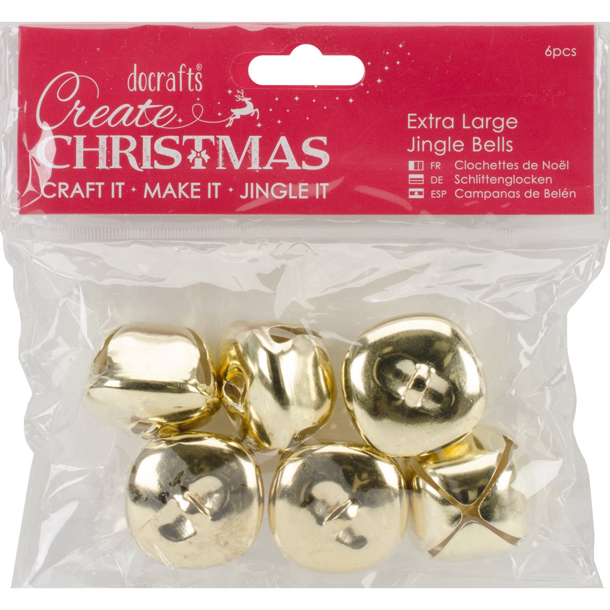 Create Christmas Docrafts Jingle Bells - Gold Extra Large (6Pcs)