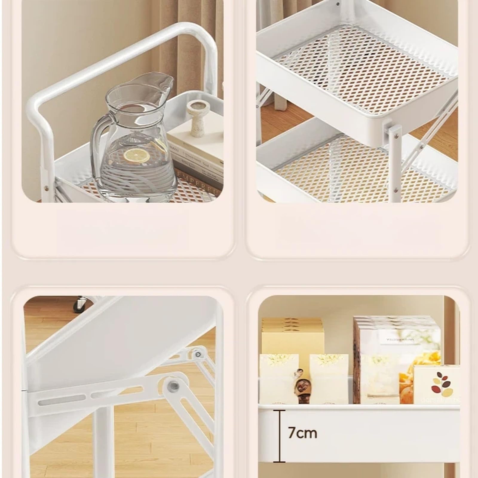 Carro utilitario Plegable de 3 Niveles, Estante Almacenamiento móvil, Organizador for Varias Habitaciones Carro Utilitario(Negro)