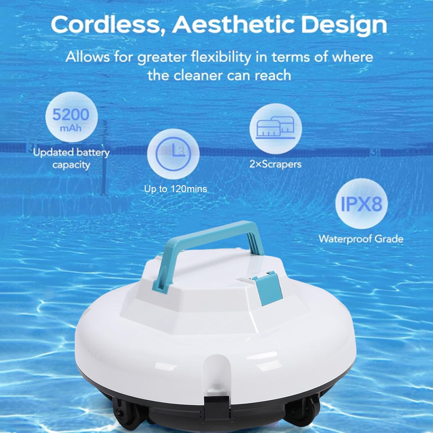 Luqeeg Robotic Pool Vacuum, Cordless Robotic Pool Cleaner Automatic Pools Vacuum Robot, Powerful Suction, 120 Mins Runtime, Cleaning Area Up to 100 Square Meters, One Button Start (#1)