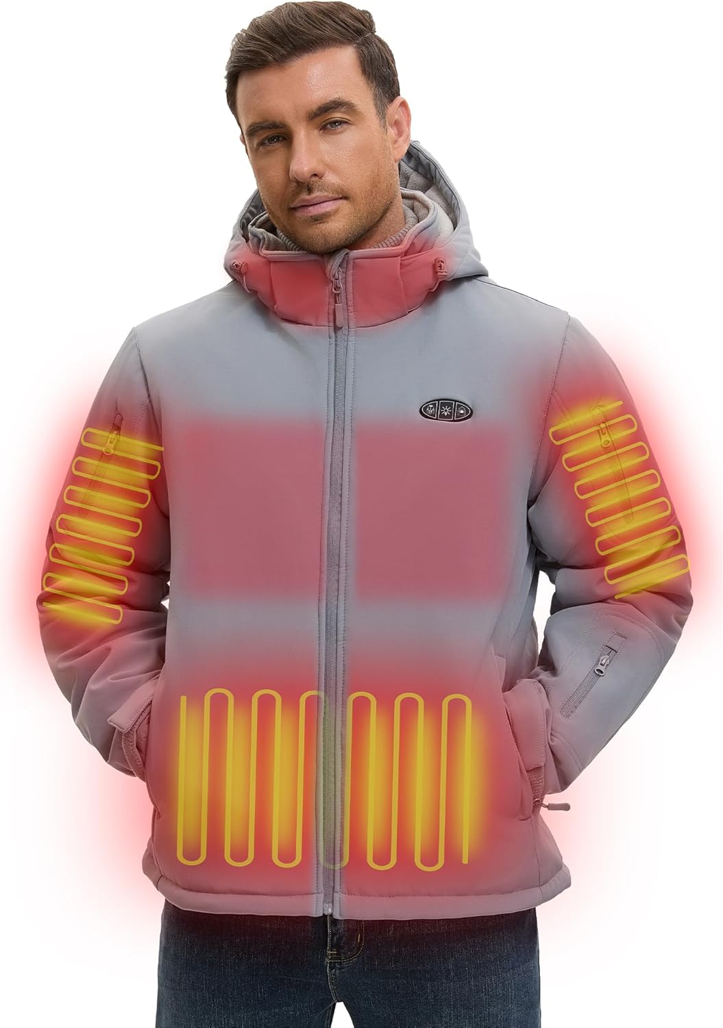 Heated Jackets for Men with Battery Pack Included, Softshell Mens Heated Jacket with Adjustable&Detachable Hood