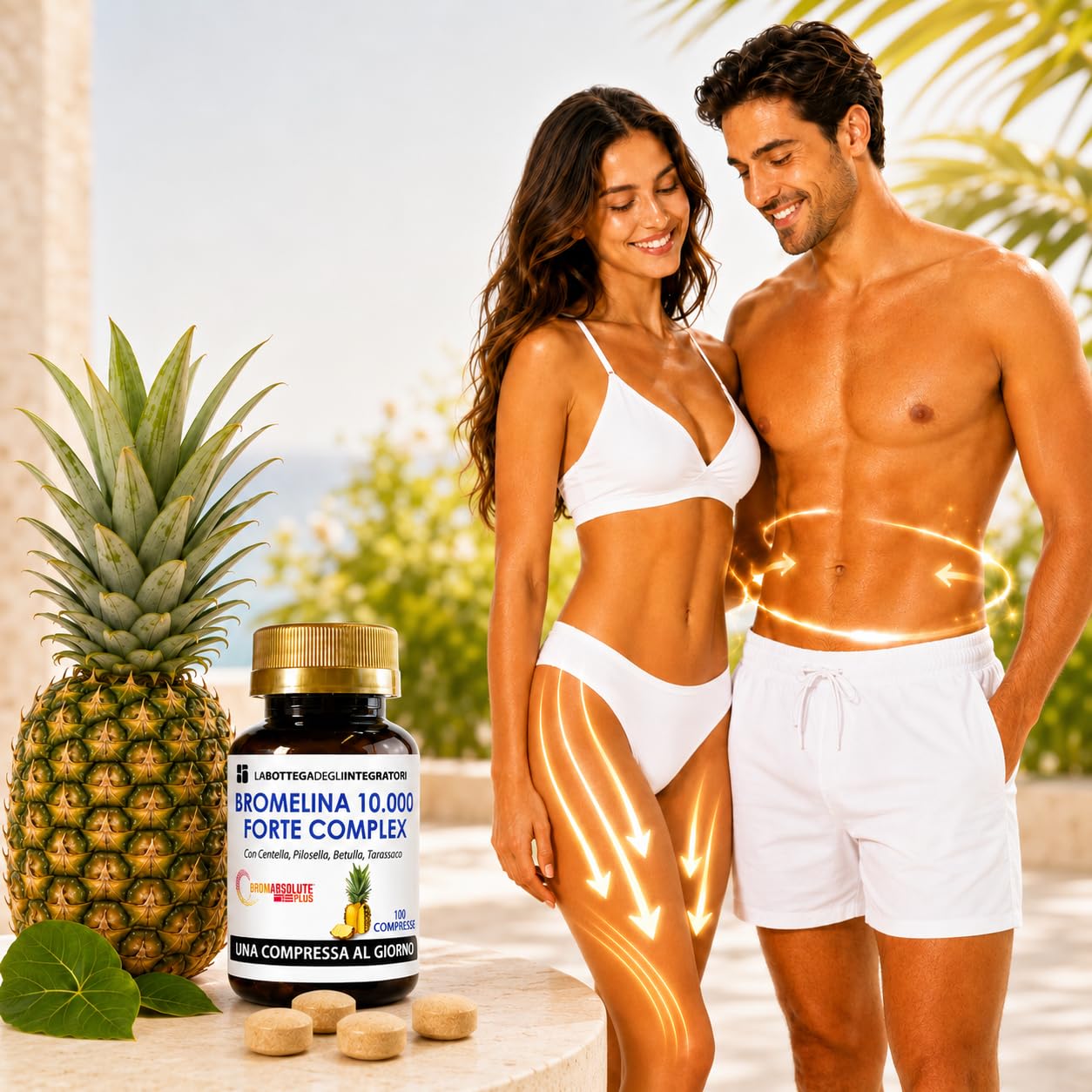 BROMELINA 10.000 GDU/g GASTROPROTETTA CON BROMELINA 5000 GDU/g CENTELLA PILOSELLA BETULLA TARASSACO | INTEGRATORE CELLULITE E DRENANTE 300 COMPRESSE 1 AL GIORNO