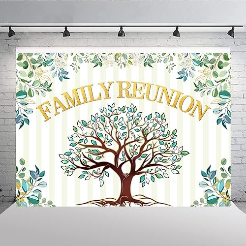 Miniatura 10 de Lofaris Telón de fondo de reunión familiar de 5 x 3 pies, árbol genealógico, hojas de eucalipto, bienvenidos a nuestros miembros de la familia,