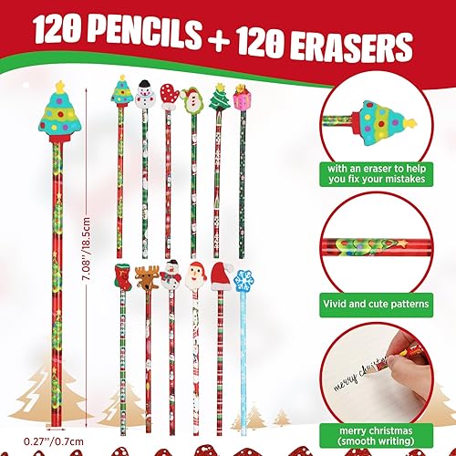 Miniatura 3 de Tenceur Juego de 360 lápices de Navidad con borradores y tarjetas de Navidad, bonitos lápices de madera de Navidad, surtido de lápices de Navidad,
