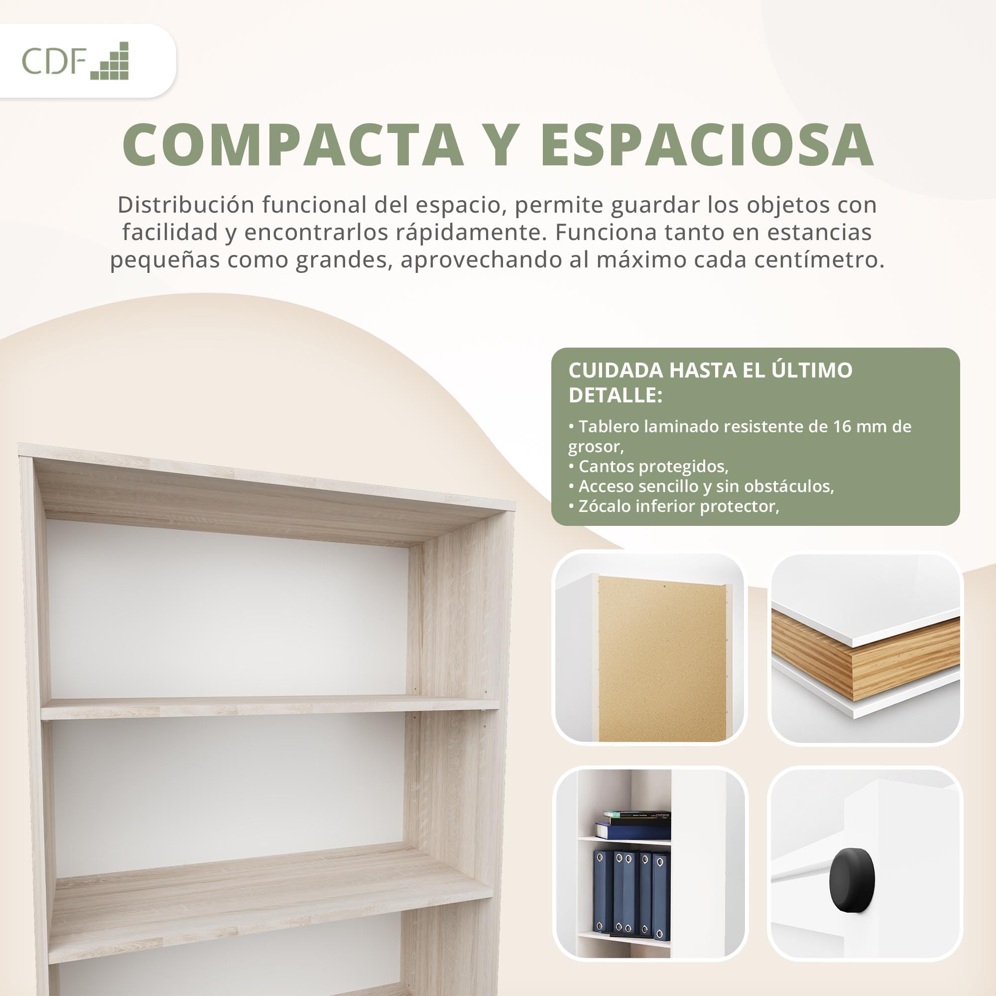 CDF Librería Estantería Abierta con Niveles Mueble para Oficina Sala de Estar Habitacion y Estudio Juvenil Comedor Dormitorio Estrecha Documentos Decoración Moderna Vertical -Roble Sonoma 80 cm