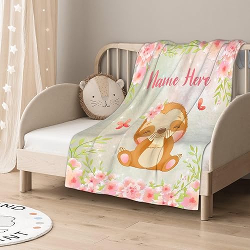 Miniatura 365 de Manta personalizada con diseño de jirafa y elefante, manta de franela suave, acogedora y ligera con nombre para sofá, cama, sofá, regalo, unisex