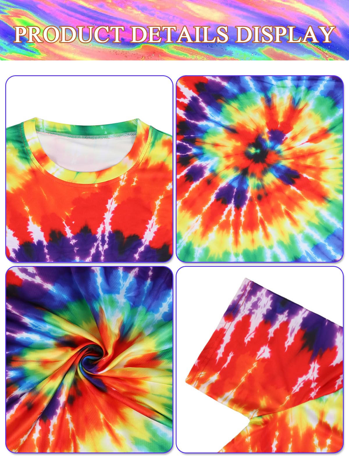 Hippie Kostüm für Herren 60er 70er Jahre Outfits Zubehör Tie Dye Shirt Set Fransen Karneval Weste Perücke Tie Dye Stirnband für Halloween