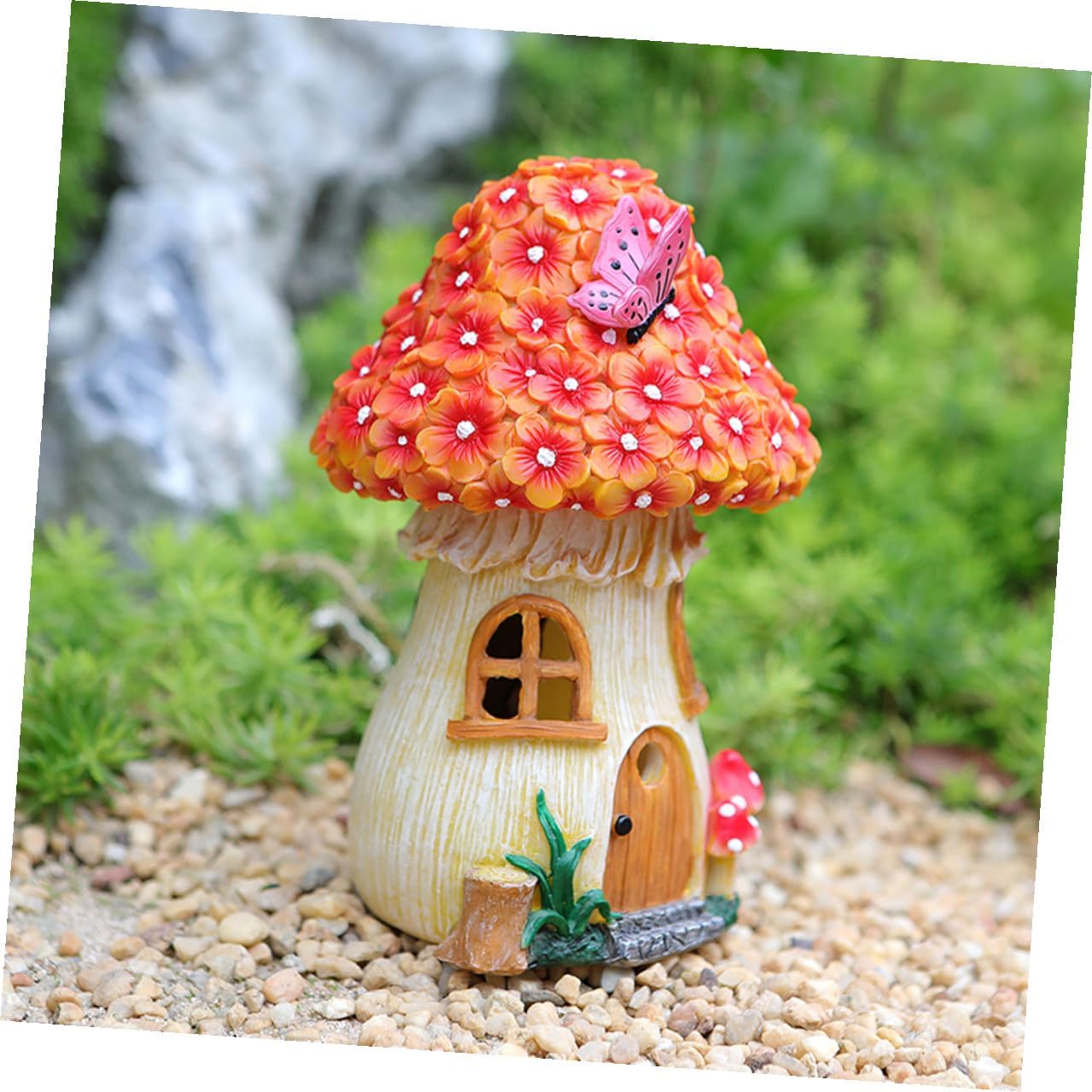 Abaodam Solar Mushroom House Garden Light Outdoor Solar Figurine Lamp for Yard Decor Resin Small Mushroom Statue for Patio and Lawn Lighting