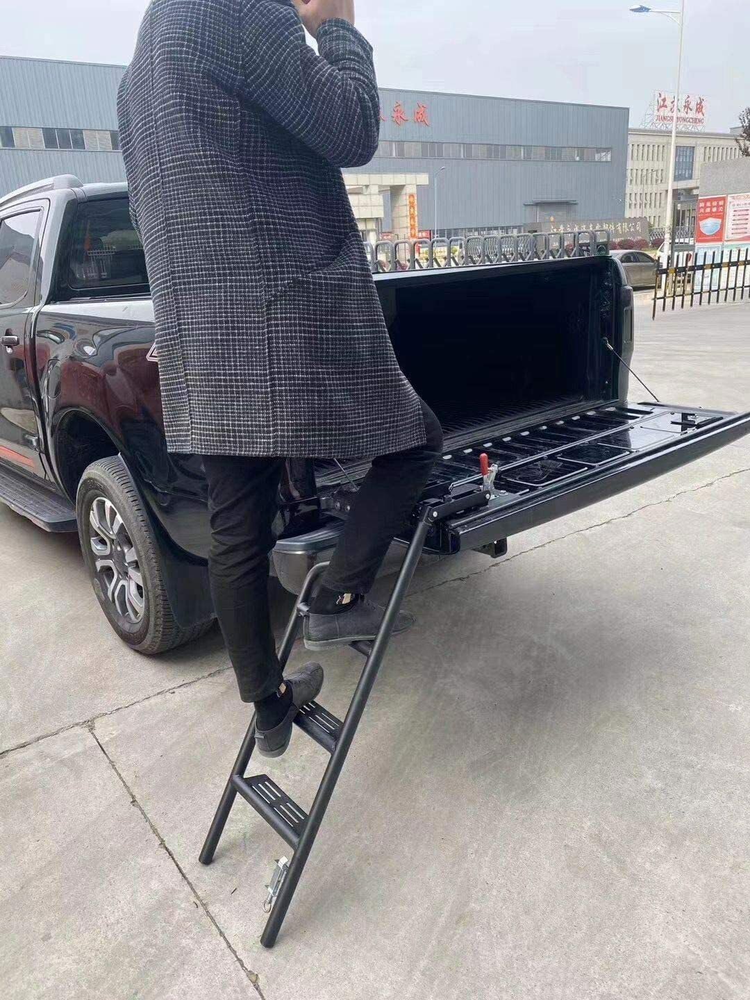 Pickup Truck Step Tailgate Stairs Ladder Cargo Fits Jeep Gladiator JT 2019-2023, Black, Aluminum, Rugged