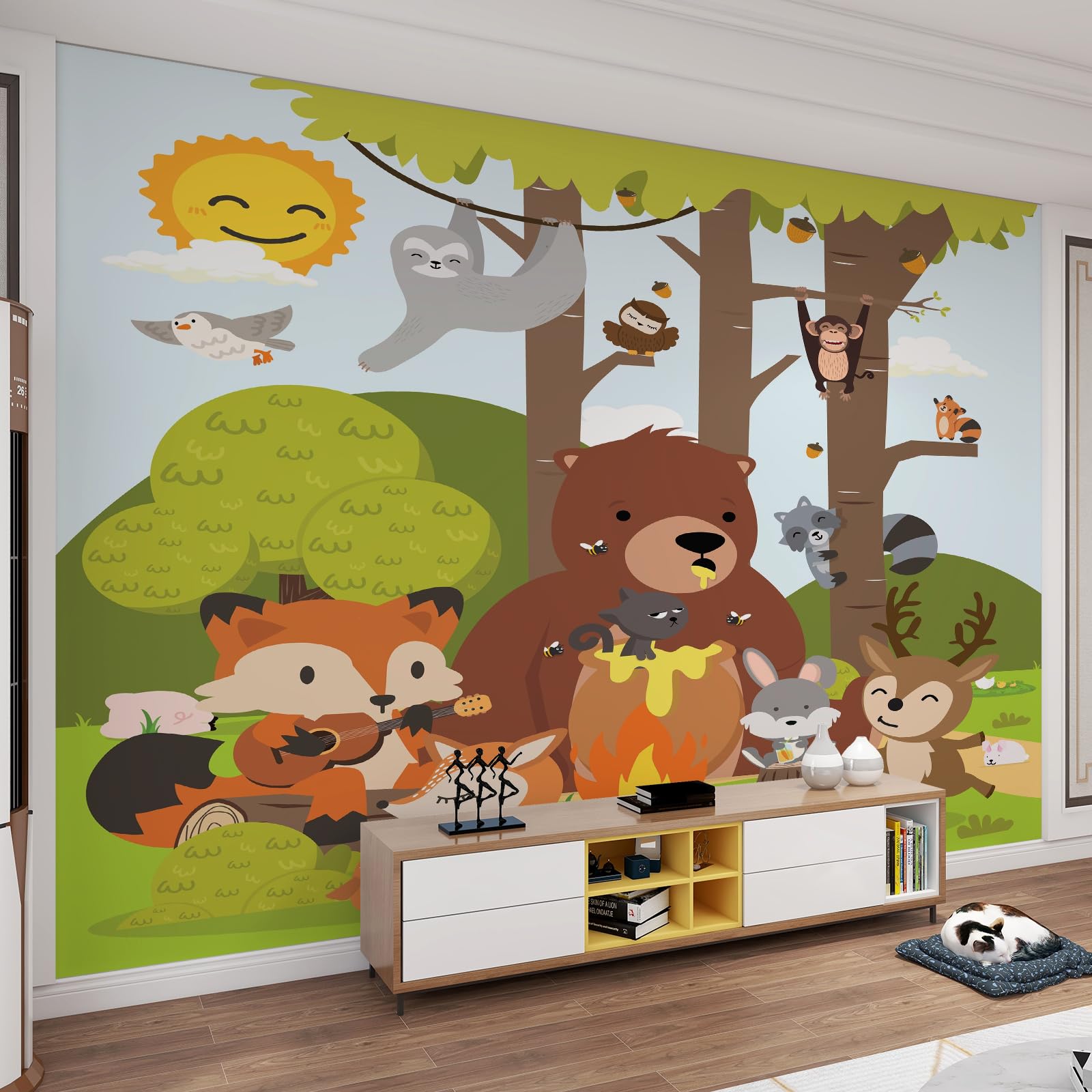 Papier peint mural animaux de la forêt 3D mignon ours pour chambre d'enfant
