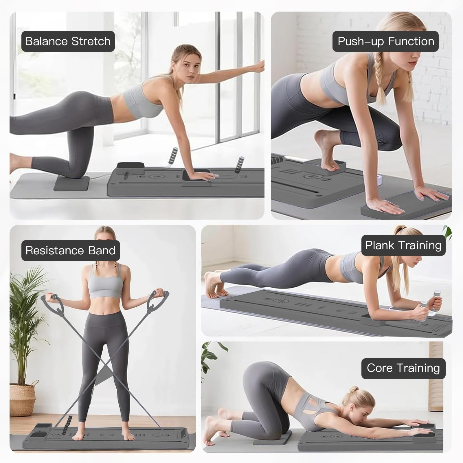 Mini Reformer Pilates per Casa, 5 En 1 Pilate Reformer Machine con Timer per Vita, Gambe, Braccia e Schiena, 2025 Upgrade Tavola Pilates Board