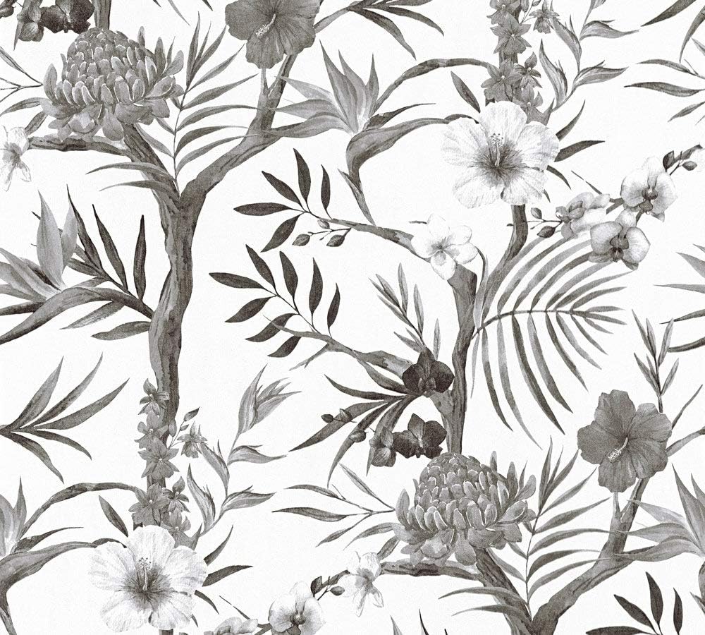A.S. Creation Bude Tropical Flowers Wallpaper 36202-2 Grey/White/Black, Multi, 10.05m x 0.53m - Image 3