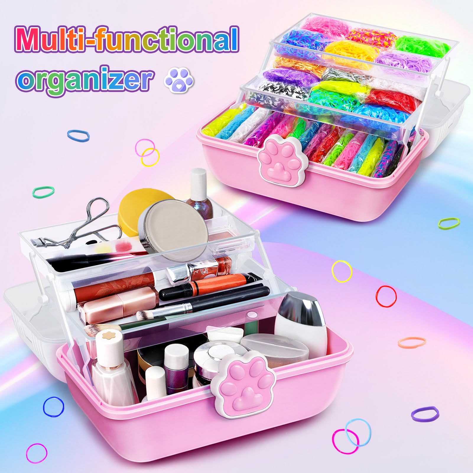 ROSHUKG Kit de 50 Colores para Gomas Elásticas con de 3 Capas, DIY Gomas para Hacer Pulseras para Niños, Niñas, Regalo para Tejer