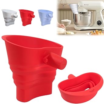 Flour Funnel for Kitchen Aid Mixer, Food-Grade Silicone Funnel, Anti-Splash Stand Mixer Accessory, Fits Tilt-Head 4.55 Qt KSM150, Durable Dishwasher-Safe Baking Tool Red
