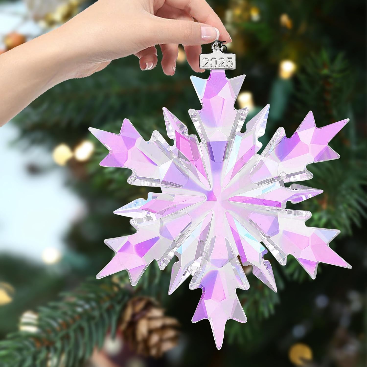 2025 Annual Edition Snowflake Crystal Christmas Ornament, Large Ornaments Display Winter House Decor with Gift Box(Colourful A) image 4