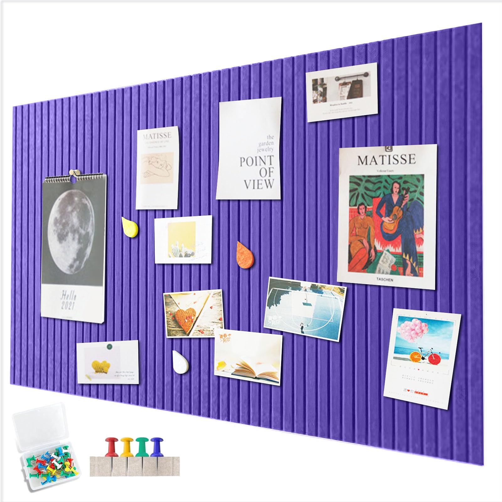 Large Felt Pin Board Self-Adhesive 90 x 60 cm Decorative Felt Pin Board 1 cm Thick Foldable Photo Board Memo Boards Bulletin Board Wall Decoration for Office Kitchen Deep Purple