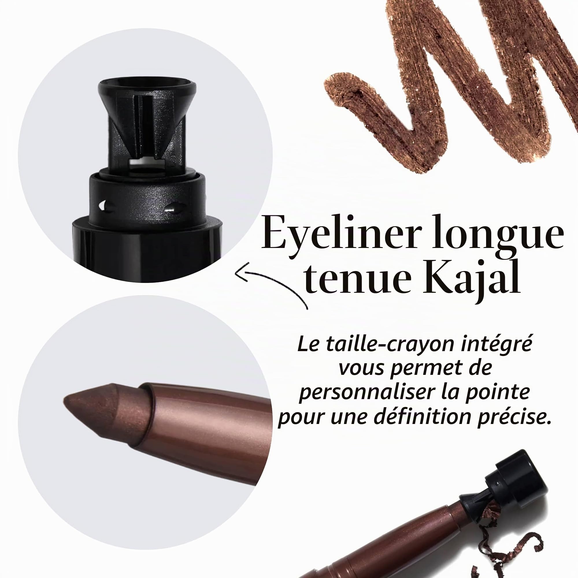 LAURA GELLER NEW YORK Matita Occhi Lunga Tenuta Kohl Kajal (Dark Brown Kohl) – Matita per Occhi Idratante e Intensa con Temperino Integrato, Scorrevole e Precisa per uno Sguardo Definito