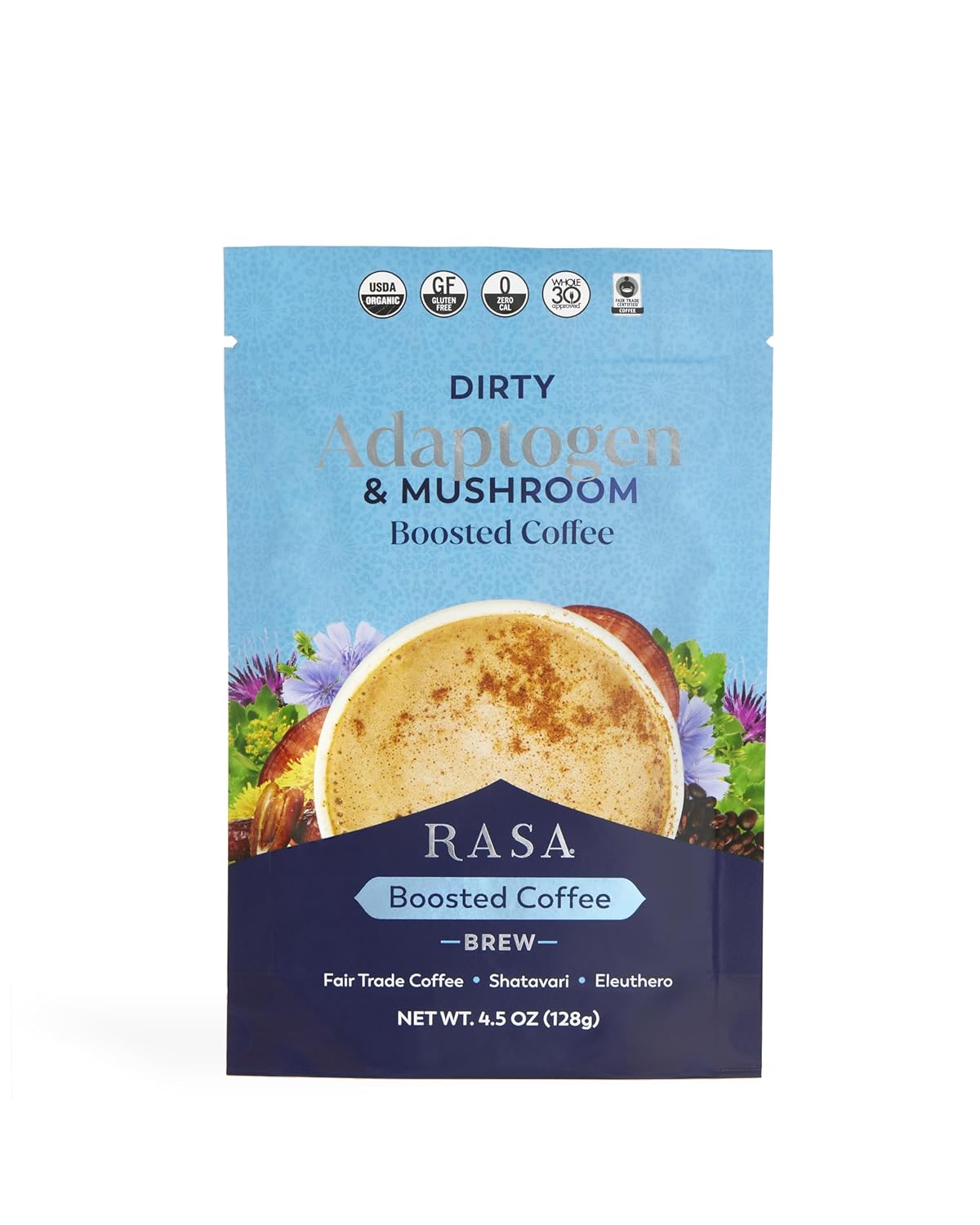 Rasa Dirty – Adaptogenic Mushroom-Boosted Coffee | Fair-Trade Coffee | Fruiting Body Mushrooms |Vegan, Keto, Whole 30, Ayurveda Wellness Tonic with Chaga + Reishi (8 oz / 30 Servings)