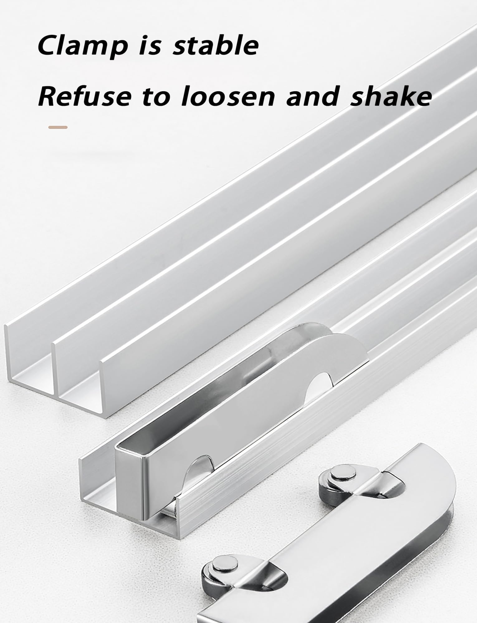 Kit de riel para puerta corredera de cristal, riel guía de aluminio de doble canal con rodillos silenciosos para vitrinas y armarios