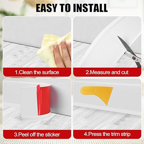 Miniatura 5 de Moldura para zócalo de pared de 4 pulgadas x 10 pies, moldura para despegar y pegar, base de vinilo autoadhesivo flexible para pared, piso, esquina