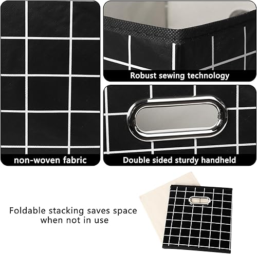 Vista 171 de Cubos de almacenamiento plegables negros, caja de almacenamiento de tela, cestas organizadoras con asas dobles para organizador del hogar