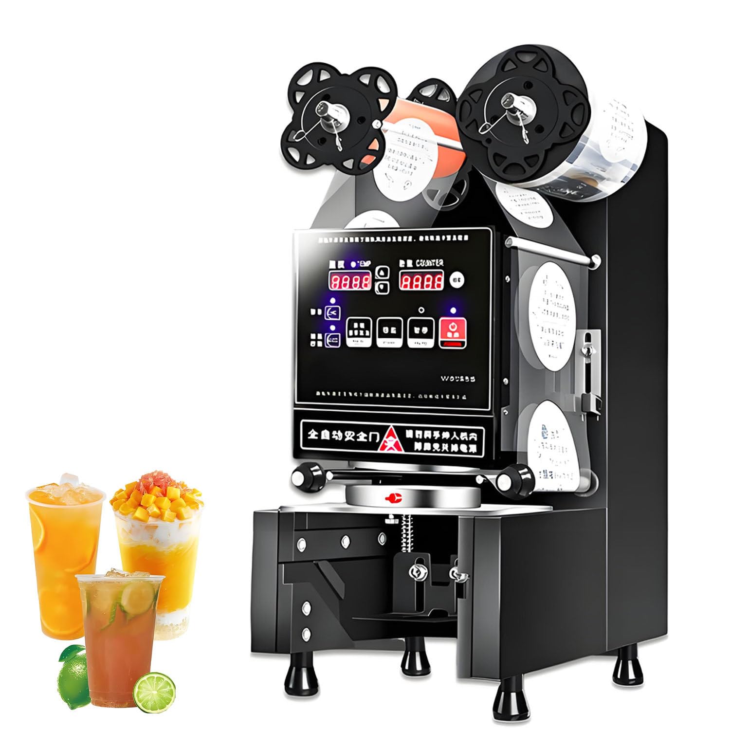 AiODiO 350w Fully Automatic Electric Sealer，Commercial Cup Sealing Machine ，Milk Tea/Juice/Drink Sealing Machine For 90/95mm Plastic& Paper Cup Sealing500-650 Cups/Hour Black