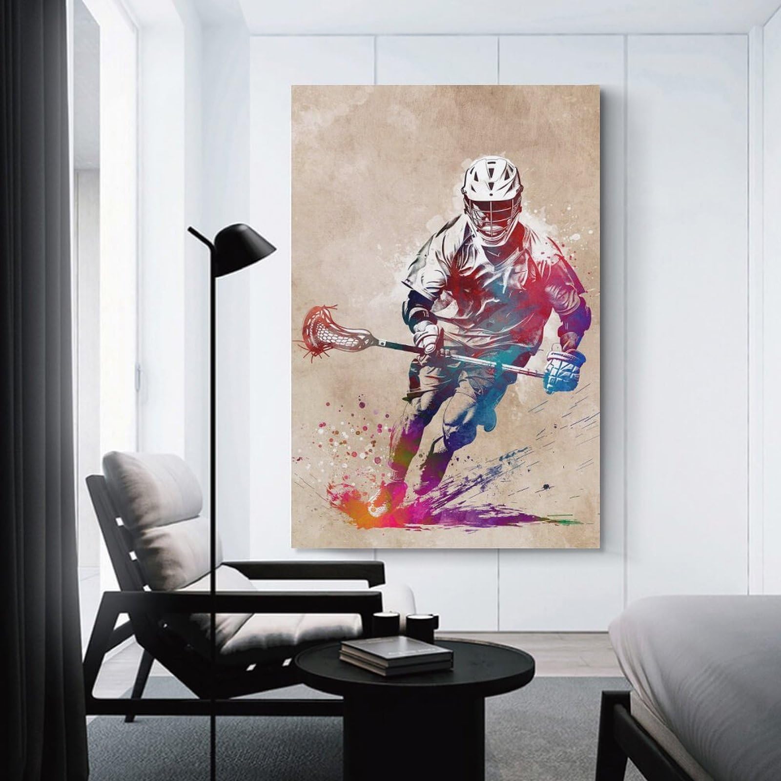 Junmoney Unframe-Style-13 Lacrosse Player Watercolor Art Decorative Canvas Print, 24X36inch(60X90cm), For Hallway, Entryway Or Landing, Home Artwork For First Impressions