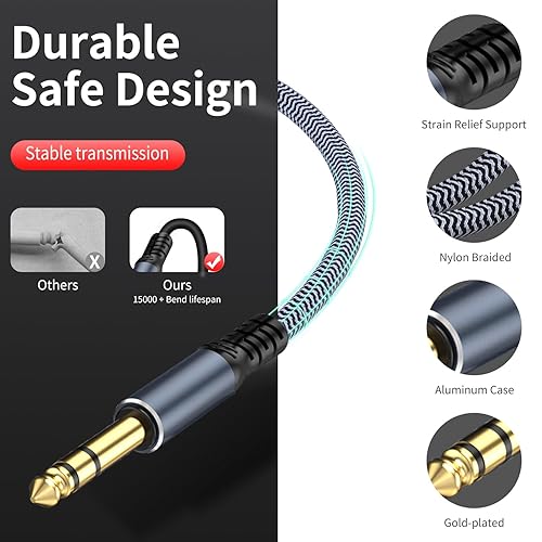 Miniatura 5 de Cable de extensión de 14 de pulgada de 30 pies, cable de extensión de guitarra estéreo macho a hembra de 14 pulgadas