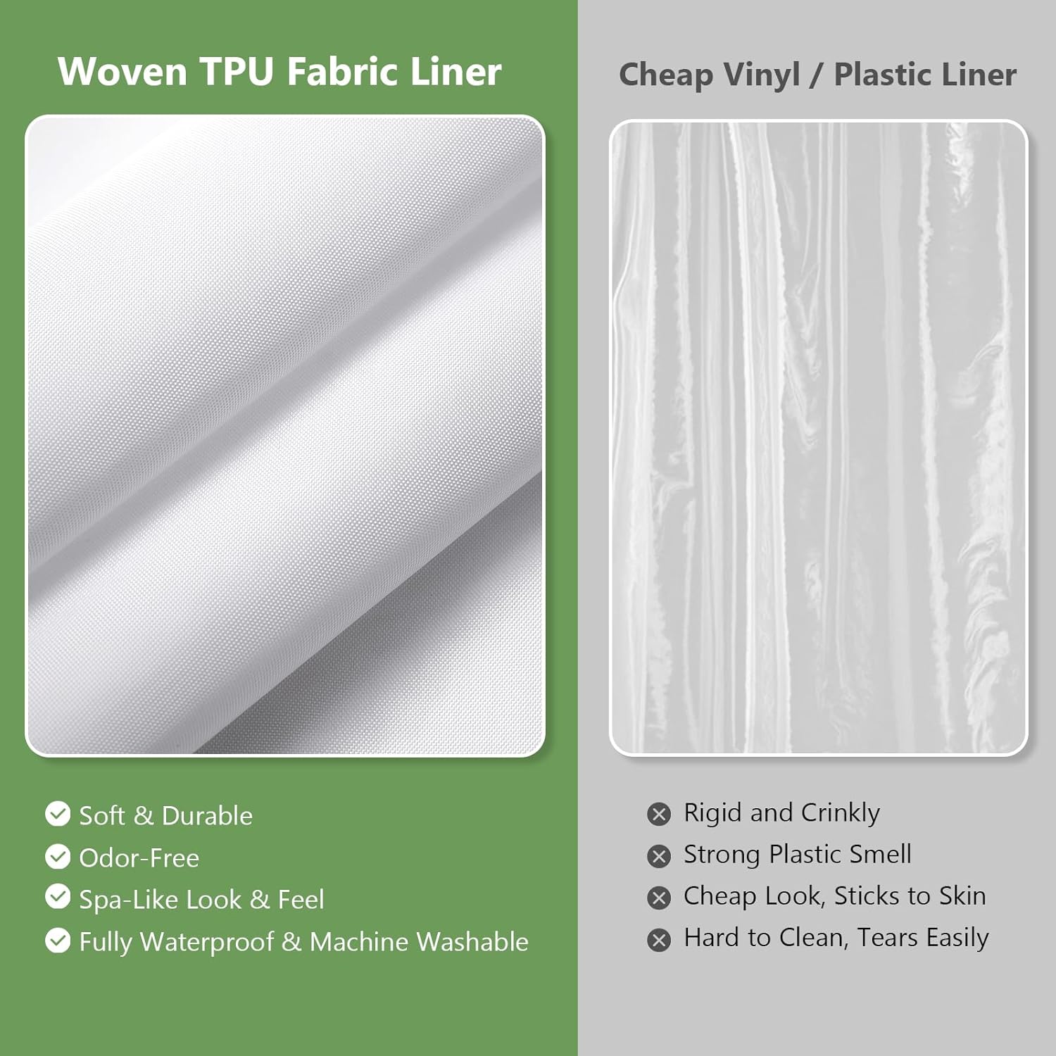 VANZAVANZU Hookless Shower Curtain with Mesh Top and Snap in Waterproof Liner, Waffle Weave, Weighted Magnets Hem, Machine Washable, 72 x 75 Inches – (Green)